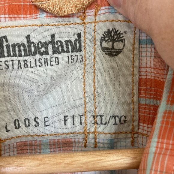 Timberland Mens Shirt XL Short Sleeve Cotton Button Front Orange Plaid - Picture 4 of 10
